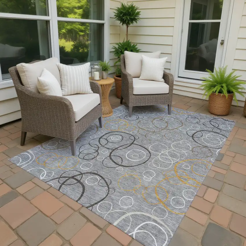Gray Silver And Black Geometric Washable Indoor Outdoor Area Rug Photo 4