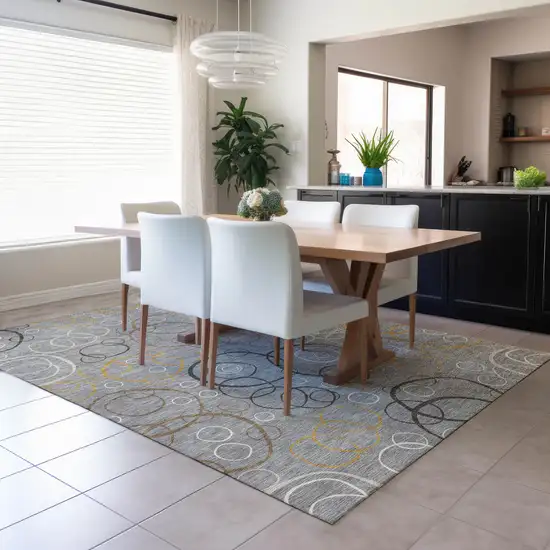 Gray Silver And Black Geometric Washable Indoor Outdoor Area Rug Photo 6