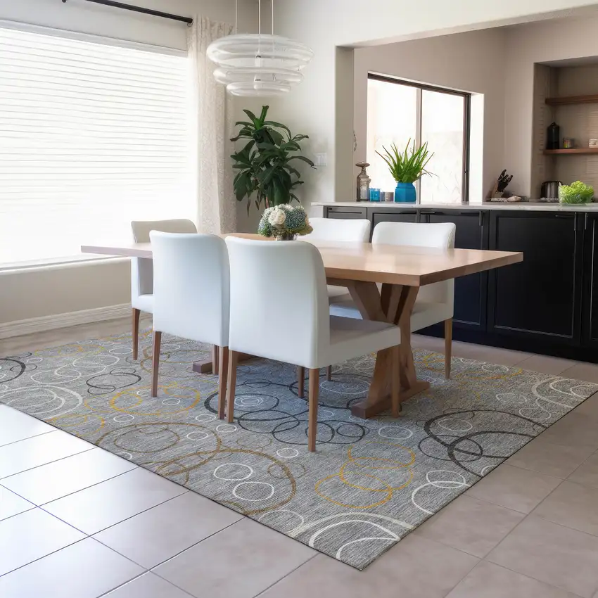 Gray Silver And Black Geometric Washable Indoor Outdoor Area Rug Photo 6