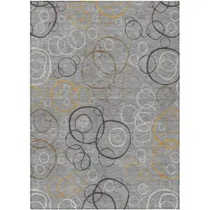 Photo of Gray Silver And Black Geometric Washable Indoor Outdoor Area Rug