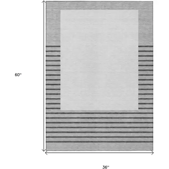 Gray Silver And Black Striped Washable Indoor Outdoor Area Rug Photo 3