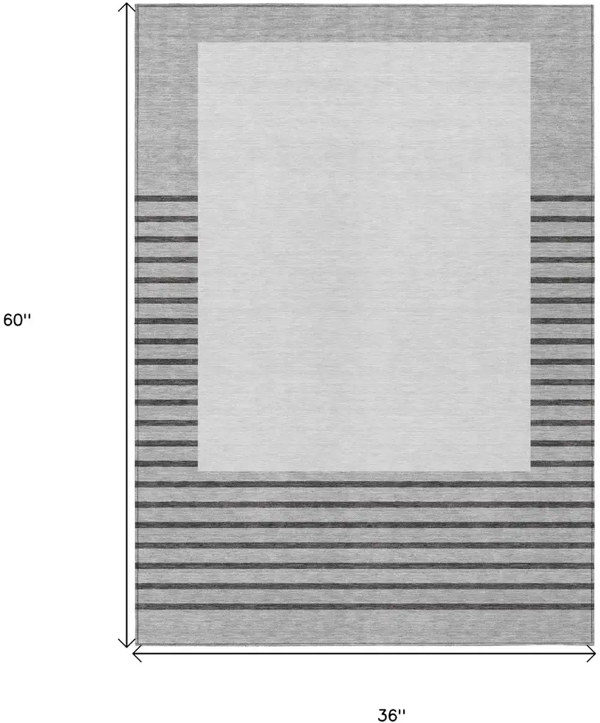Gray Silver And Black Striped Washable Indoor Outdoor Area Rug Photo 3