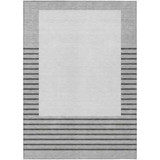 Gray Silver And Black Striped Washable Indoor Outdoor Area Rug Photo 2