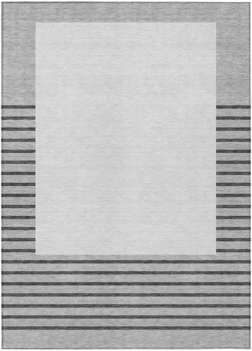 Gray Silver And Black Striped Washable Indoor Outdoor Area Rug Photo 2
