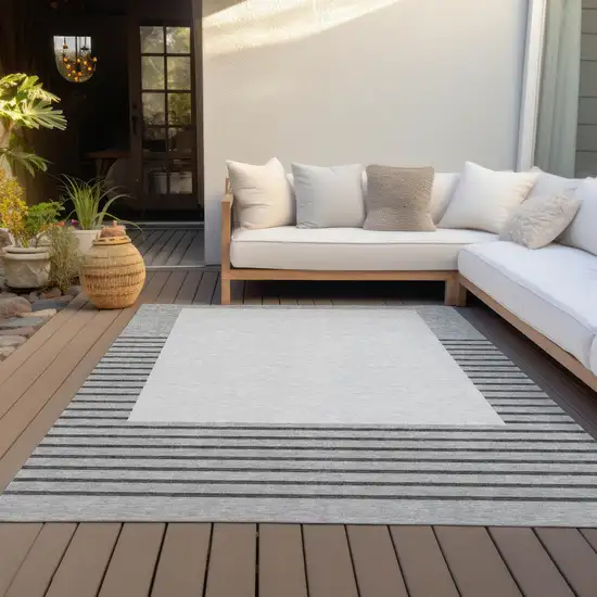 Gray Silver And Black Striped Washable Indoor Outdoor Area Rug Photo 7