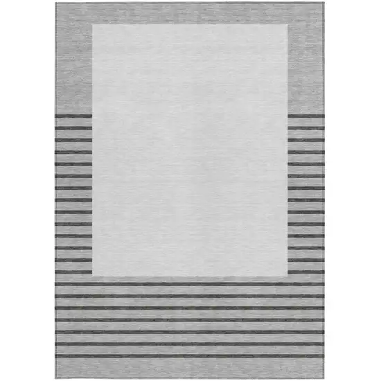 Gray Silver And Black Striped Washable Indoor Outdoor Area Rug Photo 6