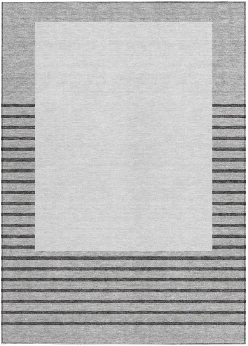 Gray Silver And Black Striped Washable Indoor Outdoor Area Rug Photo 6