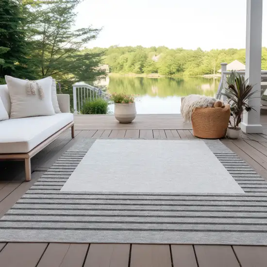 Gray Silver And Black Striped Washable Indoor Outdoor Area Rug Photo 9