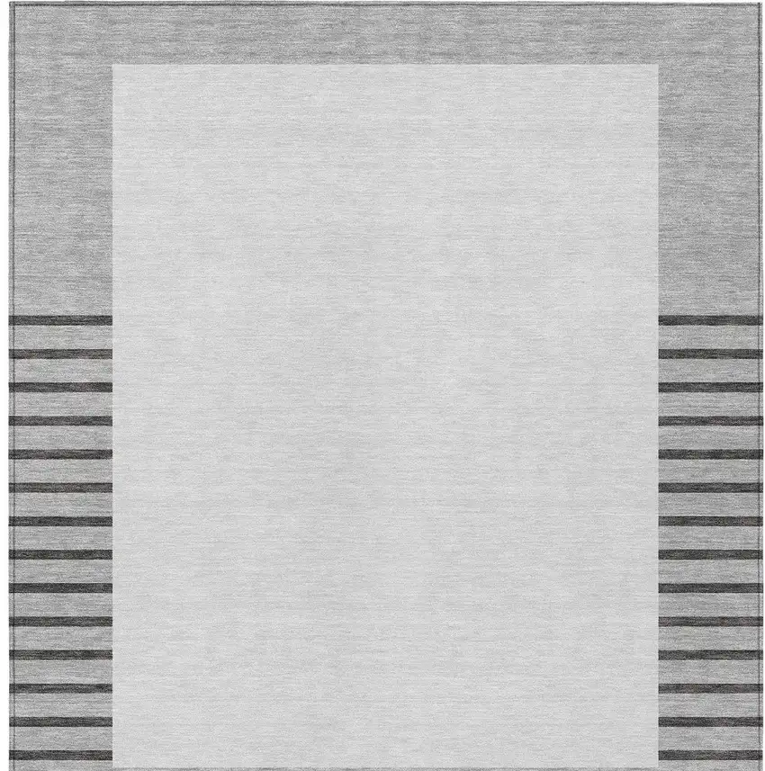 Gray Silver And Black Striped Washable Indoor Outdoor Area Rug Photo 6