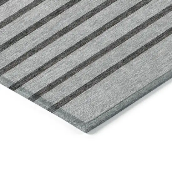 Gray Silver And Black Striped Washable Indoor Outdoor Area Rug Photo 4