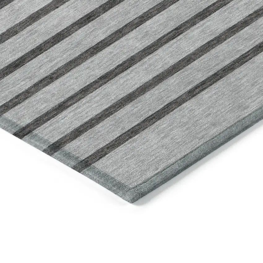 Gray Silver And Black Striped Washable Indoor Outdoor Area Rug Photo 4
