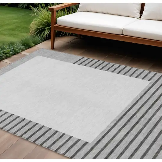 Gray Silver And Black Striped Washable Indoor Outdoor Area Rug Photo 1