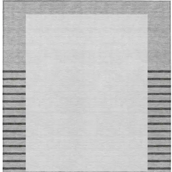 Gray Silver And Black Striped Washable Indoor Outdoor Area Rug Photo 6
