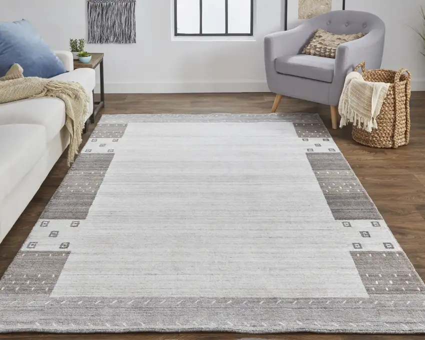 Gray Silver And Black Wool Hand Knotted Stain Resistant Area Rug Photo 6