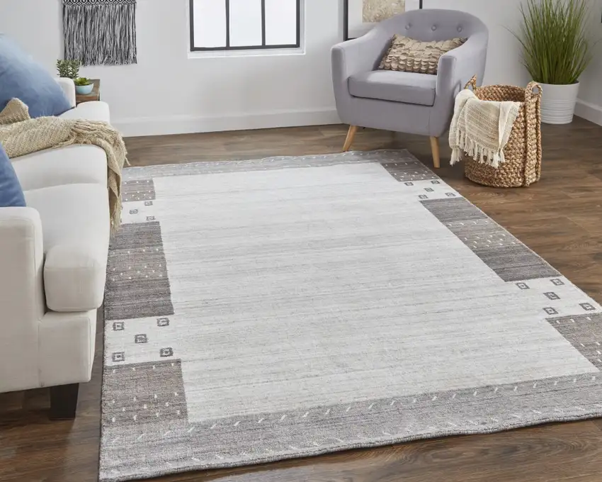 Gray Silver And Black Wool Hand Knotted Stain Resistant Area Rug Photo 7