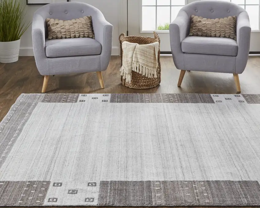 Gray Silver And Black Wool Hand Knotted Stain Resistant Area Rug Photo 8