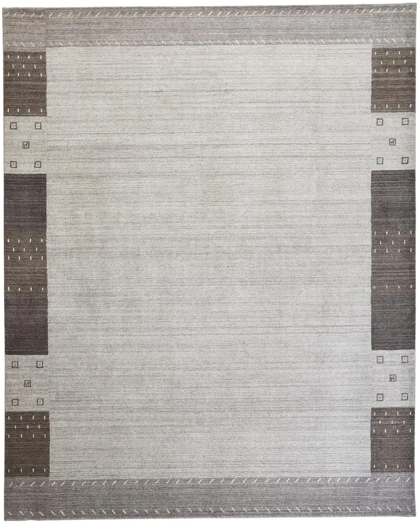 Gray Silver And Black Wool Hand Knotted Stain Resistant Area Rug Photo 2