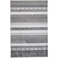 Photo of Gray Silver And Black Wool Striped Hand Knotted Stain Resistant Area Rug