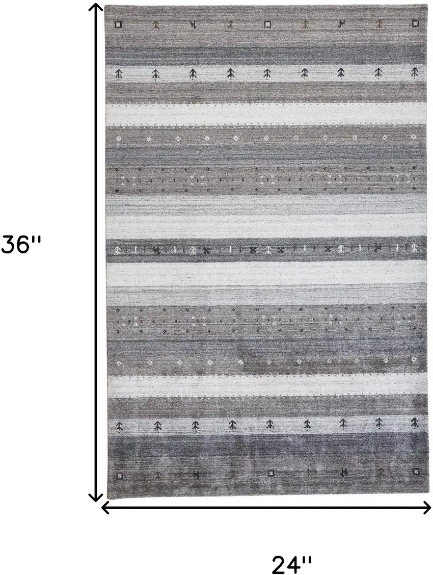 Gray Silver And Black Wool Striped Hand Knotted Stain Resistant Area Rug Photo 8
