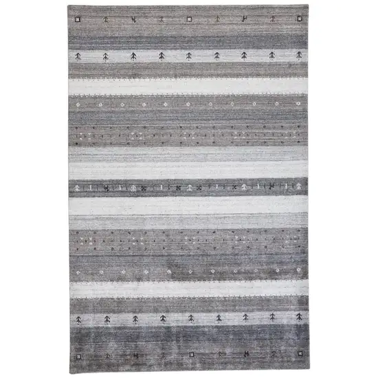 Gray Silver And Black Wool Striped Hand Knotted Stain Resistant Area Rug Photo 2