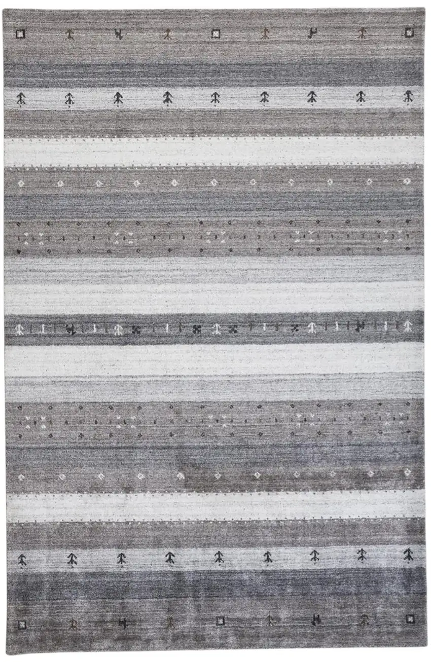 Gray Silver And Black Wool Striped Hand Knotted Stain Resistant Area Rug Photo 2