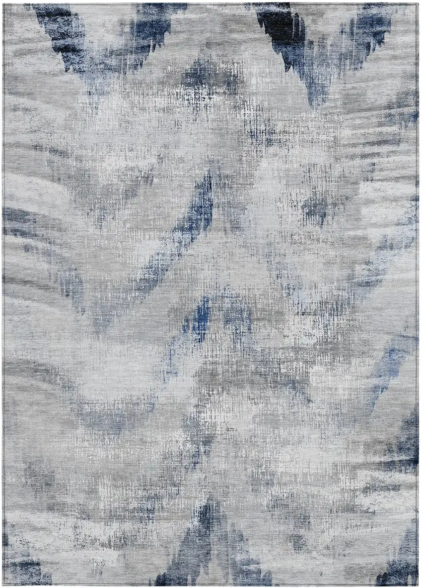 Gray Silver And Blue Abstract Washable Indoor Outdoor Area Rug Photo 5
