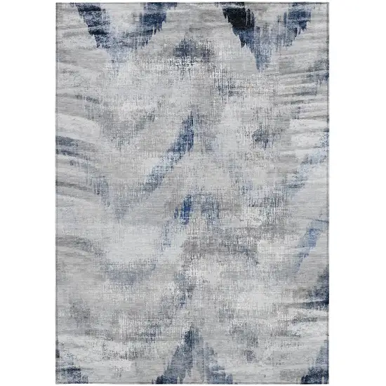 Gray Silver And Blue Abstract Washable Indoor Outdoor Area Rug Photo 5