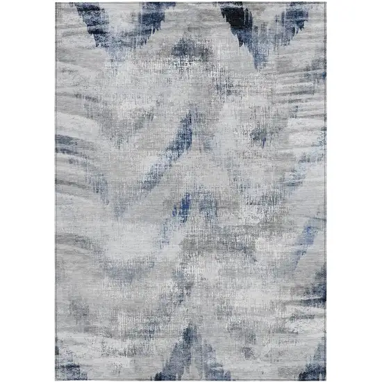 Gray Silver And Blue Abstract Washable Indoor Outdoor Area Rug Photo 5