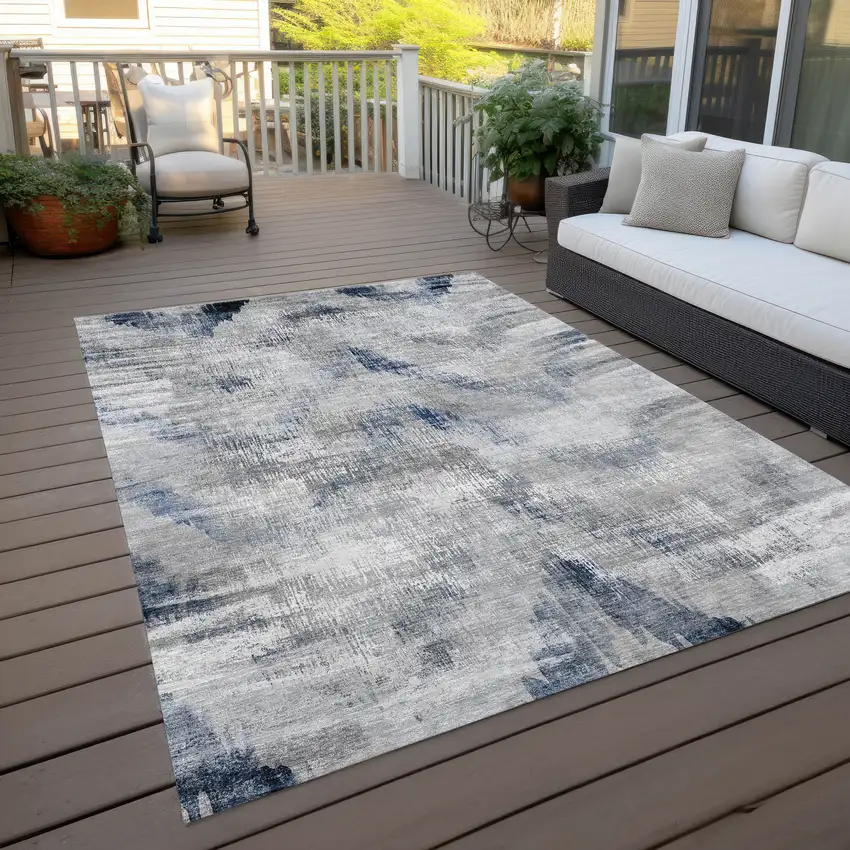 Gray Silver And Blue Abstract Washable Indoor Outdoor Area Rug Photo 9