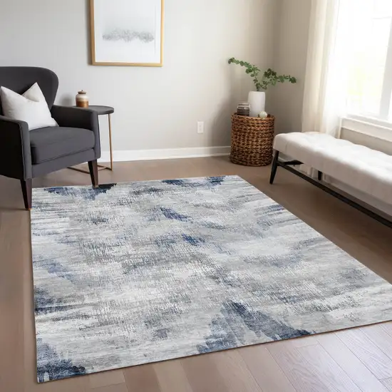 Gray Silver And Blue Abstract Washable Indoor Outdoor Area Rug Photo 8