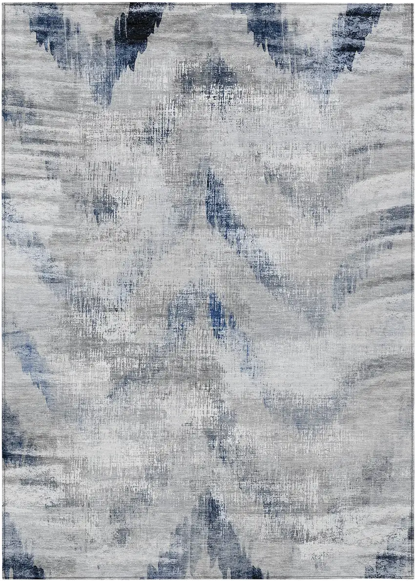 Gray Silver And Blue Abstract Washable Indoor Outdoor Area Rug Photo 2