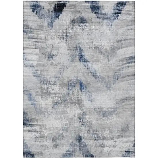 Gray Silver And Blue Abstract Washable Indoor Outdoor Area Rug Photo 2