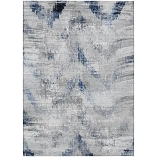 Gray Silver And Blue Abstract Washable Indoor Outdoor Area Rug Photo 2