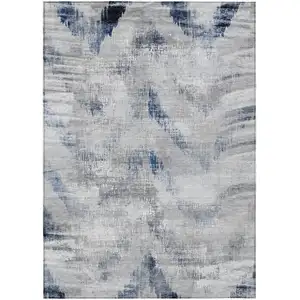 Photo of Gray Silver And Blue Abstract Washable Indoor Outdoor Area Rug