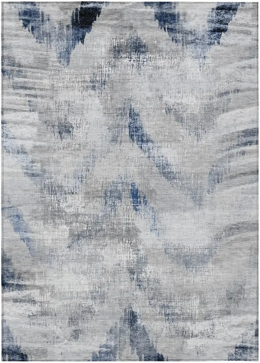 Gray Silver And Blue Abstract Washable Indoor Outdoor Area Rug Photo 2