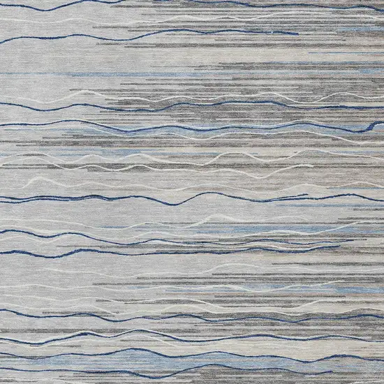 Gray Silver And Blue Striped Washable Indoor Outdoor Area Rug Photo 5