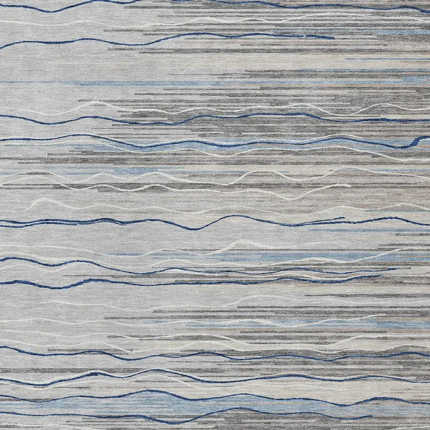 Gray Silver And Blue Striped Washable Indoor Outdoor Area Rug Photo 5