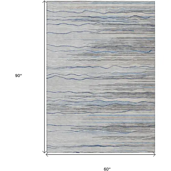 Gray Silver And Blue Striped Washable Indoor Outdoor Area Rug Photo 3