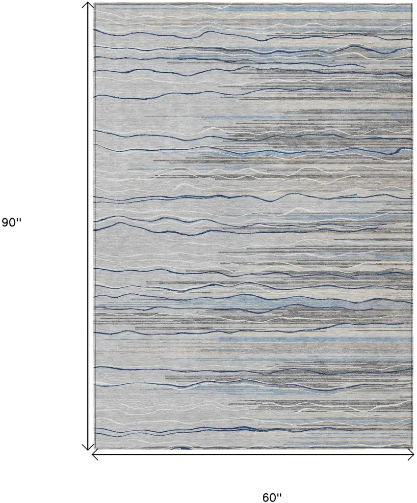 Gray Silver And Blue Striped Washable Indoor Outdoor Area Rug Photo 3