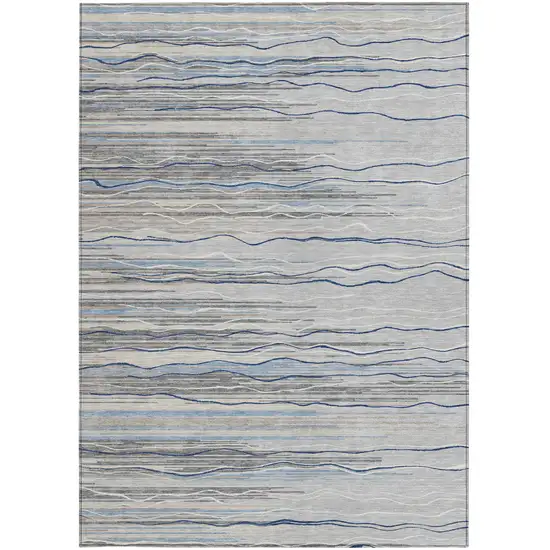 Gray Silver And Blue Striped Washable Indoor Outdoor Area Rug Photo 6