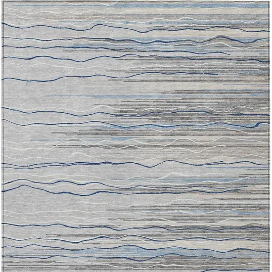 Gray Silver And Blue Striped Washable Indoor Outdoor Area Rug Photo 5