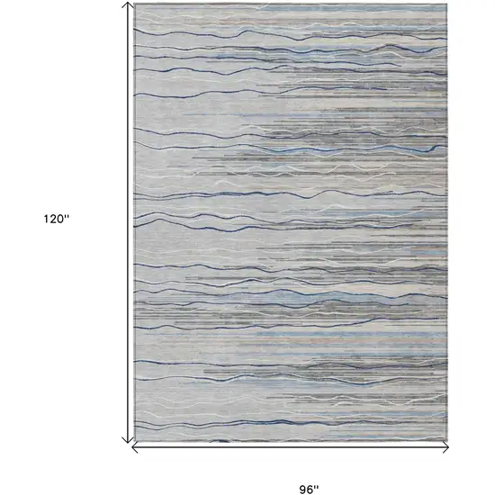 Gray Silver And Blue Striped Washable Indoor Outdoor Area Rug Photo 3