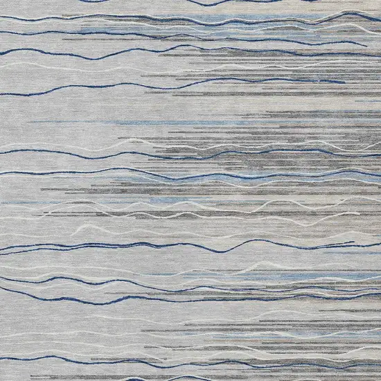 Gray Silver And Blue Striped Washable Indoor Outdoor Area Rug Photo 5