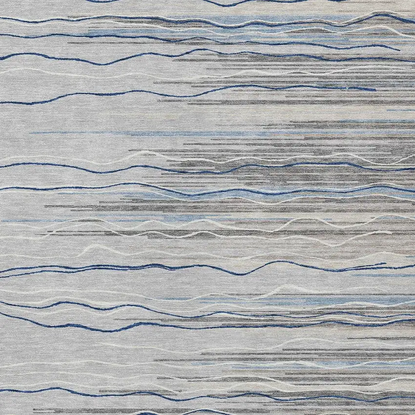 Gray Silver And Blue Striped Washable Indoor Outdoor Area Rug Photo 5