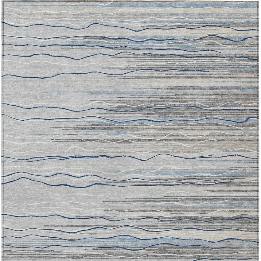 Gray Silver And Blue Striped Washable Indoor Outdoor Area Rug Photo 6
