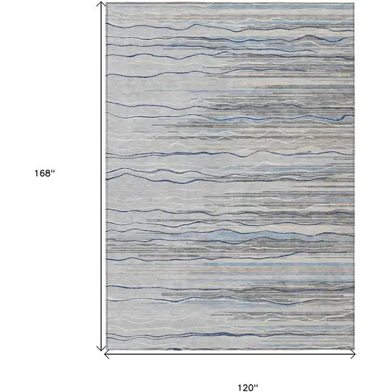 Gray Silver And Blue Striped Washable Indoor Outdoor Area Rug Photo 3