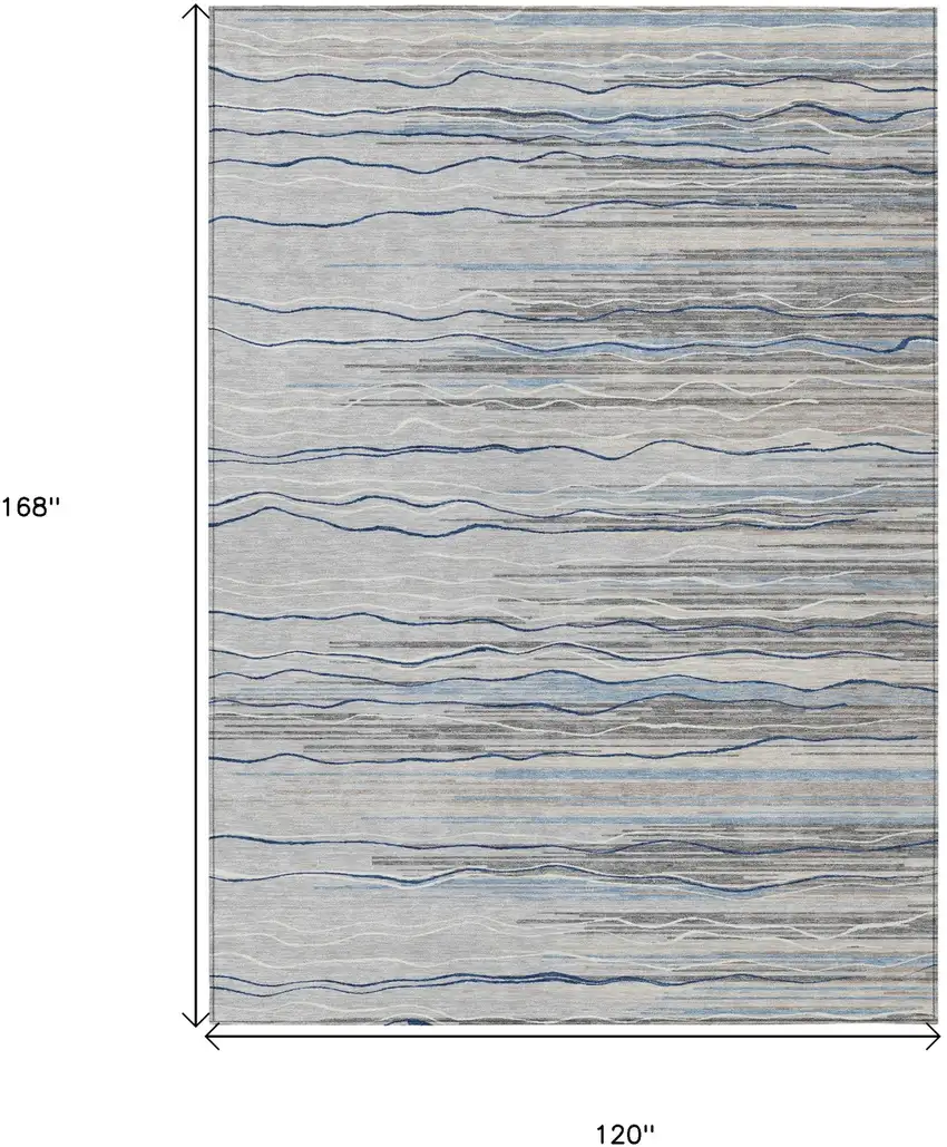 Gray Silver And Blue Striped Washable Indoor Outdoor Area Rug Photo 3
