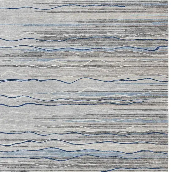 Gray Silver And Blue Striped Washable Indoor Outdoor Area Rug Photo 5