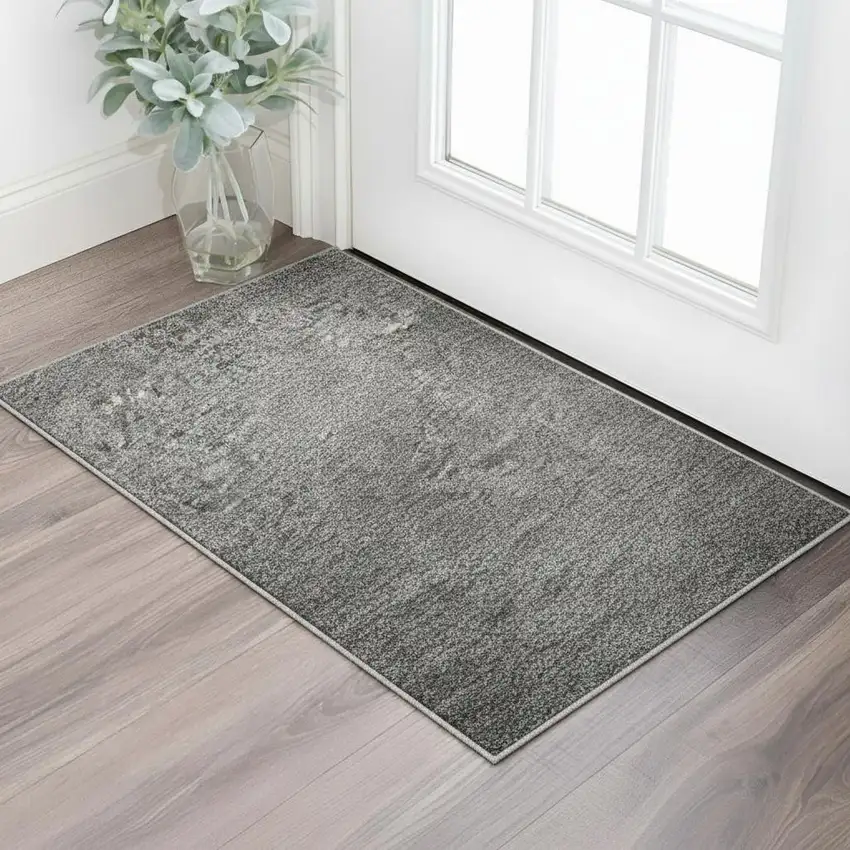 Gray Silver And Charcoal Abstract Washable Area Rug With UV Protection Photo 2