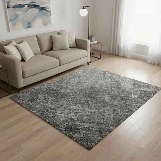 Gray Silver And Charcoal Abstract Washable Area Rug With UV Protection Photo 2